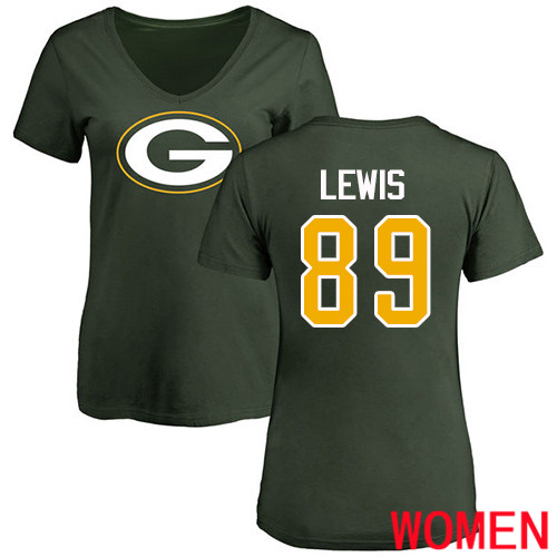 Green Bay Packers Green Women #89 Lewis Marcedes Name And Number Logo Nike NFL T Shirt